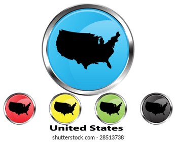 Glossy vector map button of United States of America (USA)