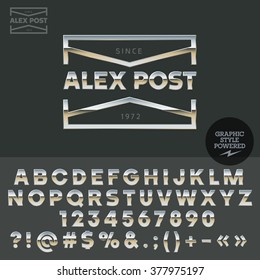 Glossy vector set of metallic letters, numbers and symbols. 