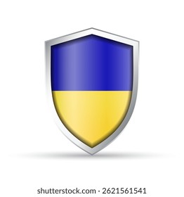 Glossy vector shield icon featuring the national flag of Ukraine. Perfect for patriotic, political, or travel designs. Fully scalable for print and digital use.

