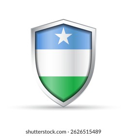 Glossy vector shield icon featuring the regional flag of Puntland, an autonomous state in northeastern Somalia.