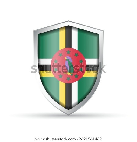 Glossy vector shield icon featuring the flag of the Dominican Republic. Perfect for patriotic, cultural, or travel-themed designs. Fully scalable for print and digital use.