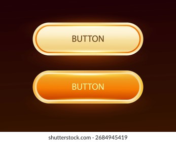 Botones de interfaz de usuario de Vector brillante en estilo degradado amarillo y naranja, con bordes redondeados y reflejos brillantes, adecuados para el diseño de juegos, interfaz de usuario App y Elementos de interfaz de Web. Ilustración vectorial 3D