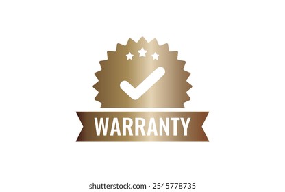 Glossy warranty badge design. Round emblem with a star, seal, and star elements. Ideal for use in consumer assurance, product packaging, and promotional materials for quality guarantee.