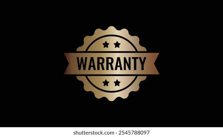 Glossy warranty badge design. Round emblem with a star, seal, and star elements. Ideal for use in consumer assurance, product packaging, and promotional materials for quality guarantee.