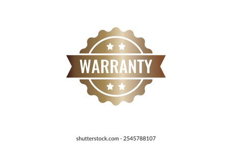 Glossy warranty badge design. Round emblem with a star, seal, and star elements. Ideal for use in consumer assurance, product packaging, and promotional materials for quality guarantee.