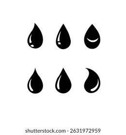 Glänzende Wassertropfen-Set-Kollektion einzeln auf weißem Hintergrund. Transparente Flüssigkeitströpfchen-Symbole.