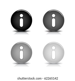 Glossy web 2.0 button with information sign. Gray round shapes with reflection and shadow on white background. 10 eps