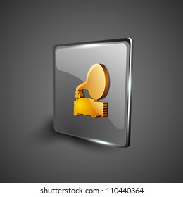 Glossy web 2.0 music icon with gramophone symbol. EPS 10.