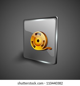 Glossy web 2.0 music icon with film reel symbol. EPS 10.