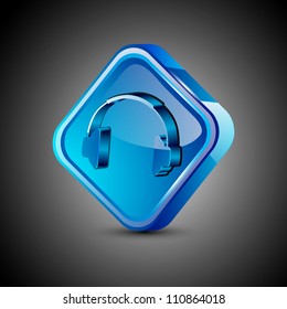 Glossy web 2.0 music icon with headset symbol. EPS 10.