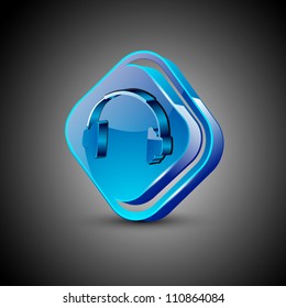 Glossy web 2.0 music icon with headset symbol. EPS 10.
