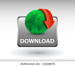  glossy web button download sign. world download shape icon with shadow