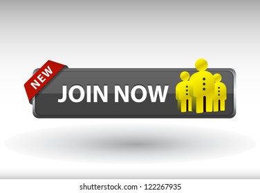  glossy web button with join sign. Rounded square shape icon with shadow