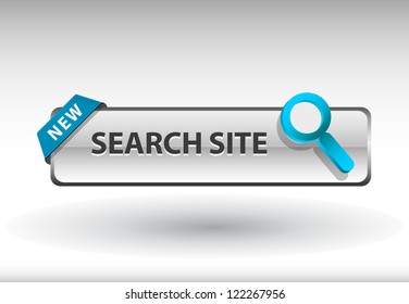  glossy web button with search sign. Rounded square shape icon with shadow