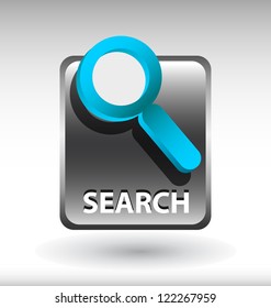  glossy web button with search sign. Rounded square shape icon with shadow