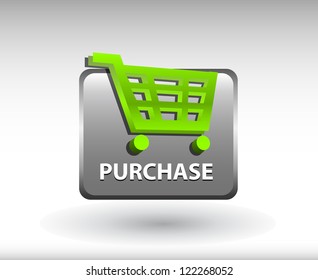  glossy web button with shopping cart sign. shopping cart shape icon with shadow