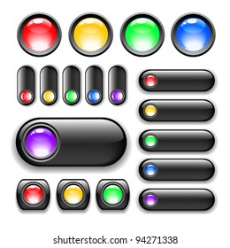 glossy web buttons with black borders for websites isolated on white