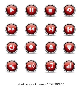 Glossy web buttons and music controls icons