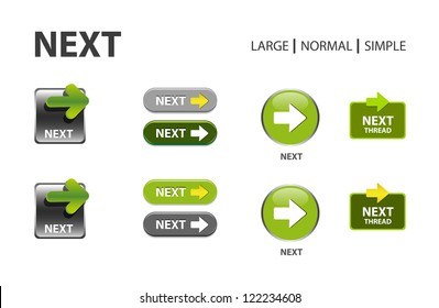  glossy web buttons with next sign. next arrow shape icon with shadow