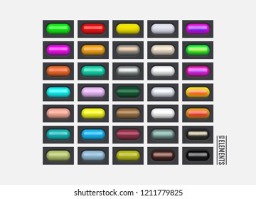 Glossy web elements. Colored oval buttons for your design. 3d glass menu icons. Vector illustration.
