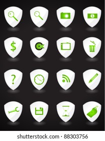 Glossy web icons  with reflection on black.
