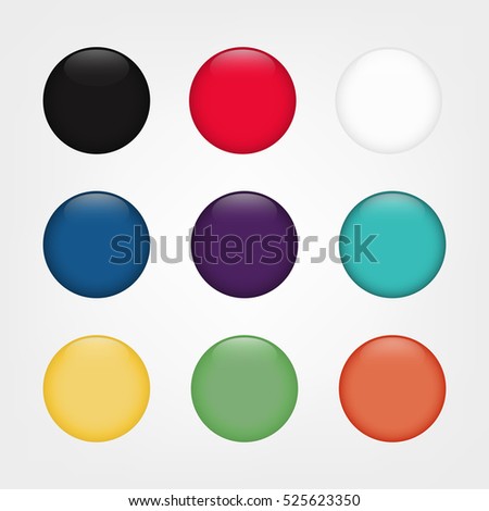 Glossy web round buttons in different colors. Vector blank badge template illustration.