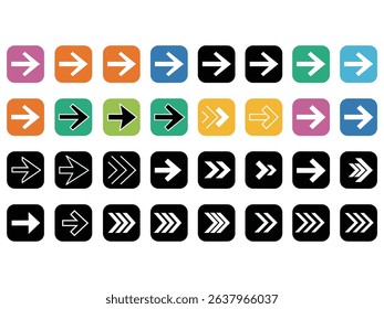 Glossy web set with vector media play and stop icons and shiny internet arrow buttons	
