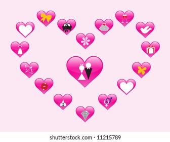 Glossy wedding theme icons