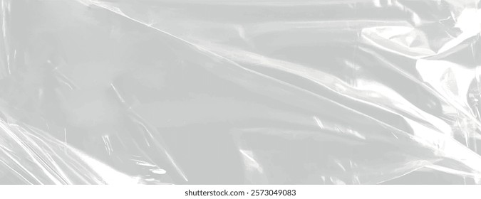 Glossy white background with a smooth, reflective texture. The white background gives a sleek, modern appearance. Plastic foil wrap texture background. Gray background vector.