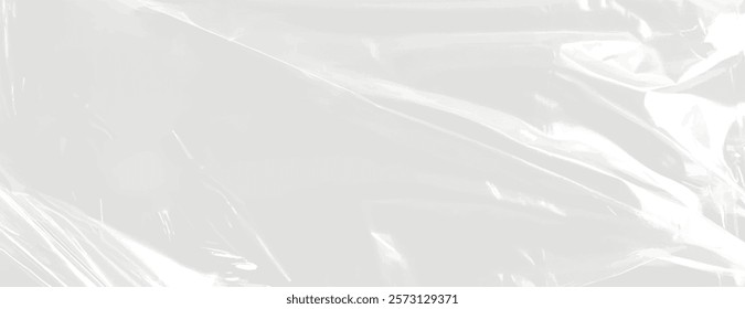 Glossy white background with a smooth, reflective texture. The white background creates a sleek, modern look. Plastic foil wrap texture background. Gray background vector.