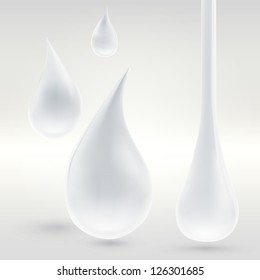 Glossy white liquid drops as paint, oil, milk or cosmetic soap shampoo, vector eps10 illustration icon emblem clip art