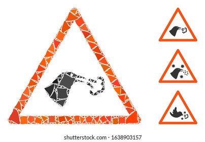 Glossy white mesh bird flu warning with glitter effect. Abstract illuminated model of bird flu warning. Shiny wire frame triangular mesh bird flu warning icon on a black background.