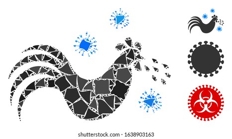 Glossy white mesh bird flu with sparkle effect. Abstract illuminated model of bird flu. Shiny wire carcass triangular mesh bird flu icon on a black background.