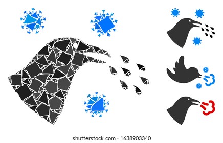 Glossy white mesh bird flu infection with glare effect. Abstract illuminated model of bird flu infection. Shiny wire carcass triangular network bird flu infection icon on a black background.