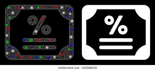 Glossy white mesh bond with glitter effect. Abstract illuminated model of bond. Shiny wire carcass triangular mesh bond icon on a black background. Vector 2d mesh designed with triangular lines,