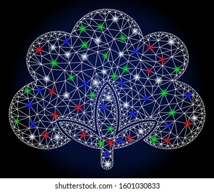 Glossy white mesh cotton flower with lightspot effect. Abstract illuminated model of cotton flower. Shiny wire frame polygonal mesh cotton flower icon.