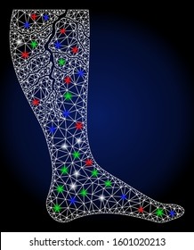 Glossy white mesh deep vein thrombosis with lightspot effect. Abstract illuminated model of deep vein thrombosis. Shiny wire frame triangular network deep vein thrombosis icon.