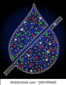 Glossy white mesh dry with lightspot effect. Abstract illuminated model of dry. Shiny wire carcass triangular mesh dry icon. Vector abstraction on a dark blue gradient background.