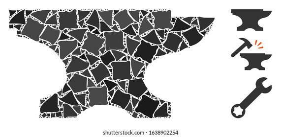 Glossy white mesh forge with sparkle effect. Abstract illuminated model of forge. Shiny wire carcass triangular mesh forge icon on a black background. Vector 2d mesh designed with triangular lines,