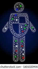 Glossy white mesh life insurance with glow effect. Abstract illuminated model of life insurance. Shiny wire carcass triangular mesh life insurance icon.
