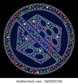 Glossy white mesh no dice gambling with glow effect. Abstract illuminated model of no dice gambling. Shiny wire carcass triangular network no dice gambling icon.