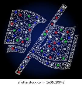 Glossy white mesh no fee with lightspot effect. Abstract illuminated model of no fee. Shiny wire frame triangular mesh no fee icon. Vector abstraction on a dark blue gradient background.