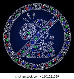 Glossy white mesh no fightning with glitter effect. Abstract illuminated model of no fightning. Shiny wire frame triangular mesh no fightning icon.