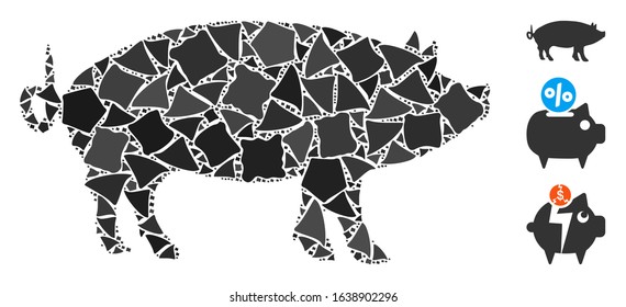 Glossy white mesh pig with glitter effect. Abstract illuminated model of pig. Shiny wire frame triangular network pig icon on a black background. Vector 2d mesh designed with triangular lines,