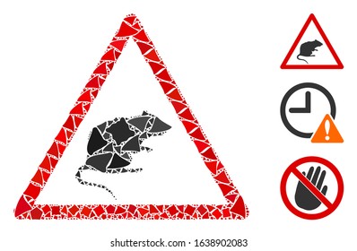 Glossy white mesh rat warning with sparkle effect. Abstract illuminated model of rat warning. Shiny wire carcass polygonal mesh rat warning icon on a black background.