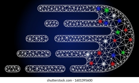 Glossy white mesh rush effect with glitter effect. Abstract illuminated model of rush effect. Shiny wire carcass triangular mesh rush effect icon.