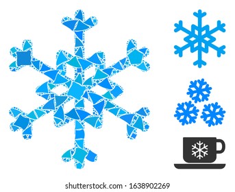 Glossy white mesh snowflake with glitter effect. Abstract illuminated model of snowflake. Shiny wire frame polygonal mesh snowflake icon on a black background.