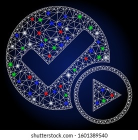 Glossy white mesh start of validity with glitter effect. Abstract illuminated model of start of validity. Shiny wire frame polygonal mesh start of validity icon.