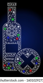 Glossy white mesh stop vodka drinking with sparkle effect. Abstract illuminated model of stop vodka drinking. Shiny wire frame triangular network stop vodka drinking icon.