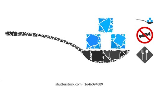 Cuchara de azúcar de malla blanca brillante con efecto de resplandor. Modelo abstracto iluminado de cuchara de azúcar. Carcasa de alambre brillante icono triangular de la cuchara de azúcar de malla en un fondo negro.